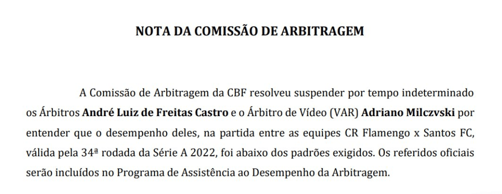 Nota CBF arbitragem Atlético-GO